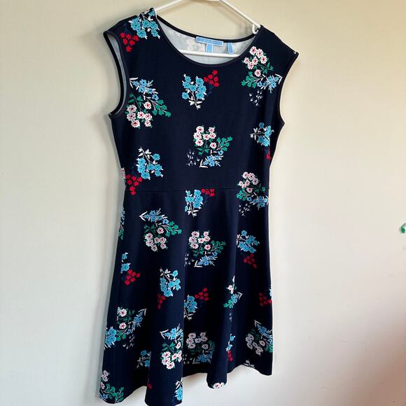 Draper James Floral Ponte A-Line Mini Short Dress Navy Stretch Jersey Preppy MED - Picture 5 of 10